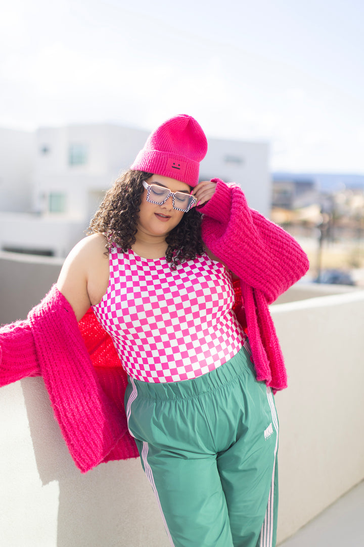 Play It Cool Bodysuit - Pink Checkered