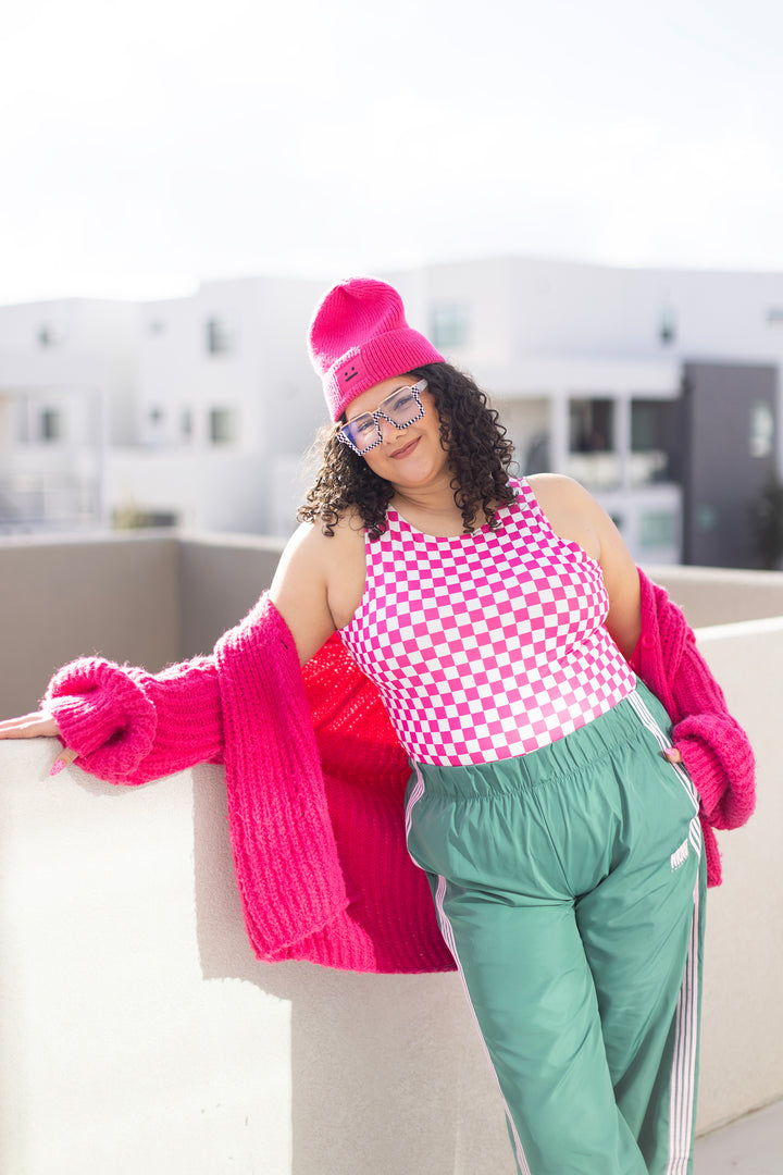Play It Cool Bodysuit - Pink Checkered