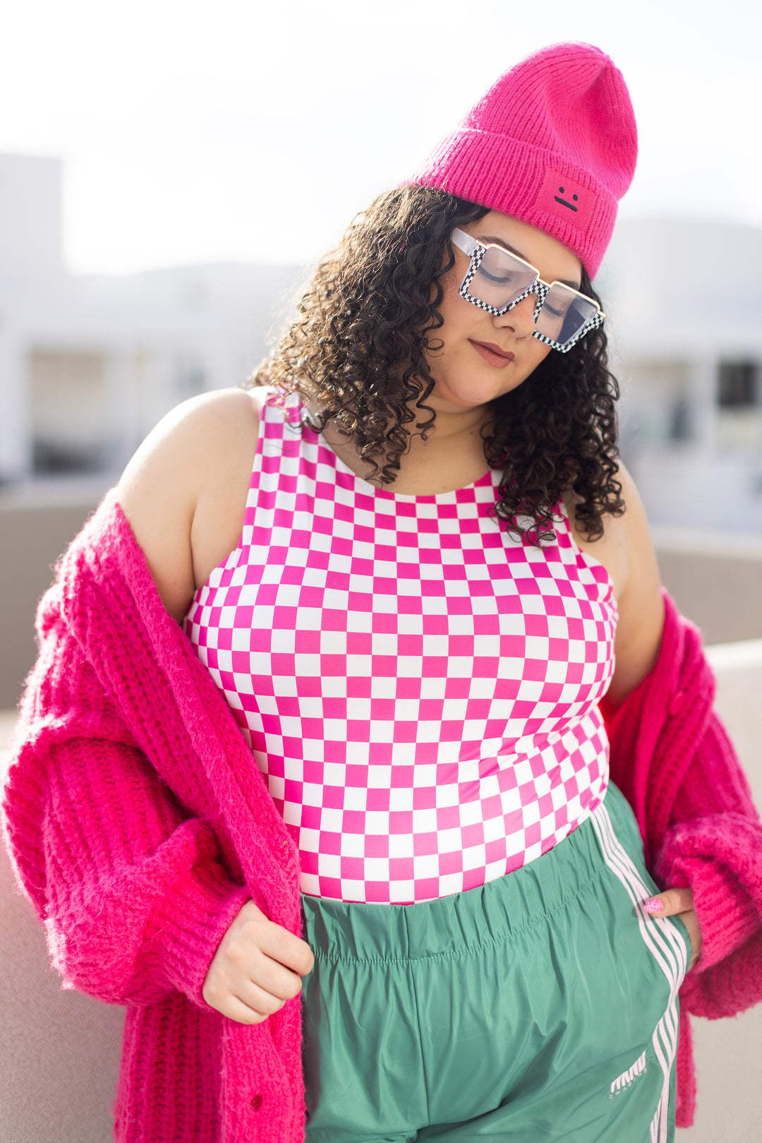 Play It Cool Bodysuit - Pink Checkered