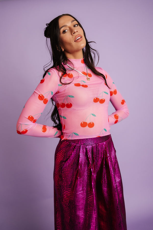 Sweet & Tart Cherry Mesh Top