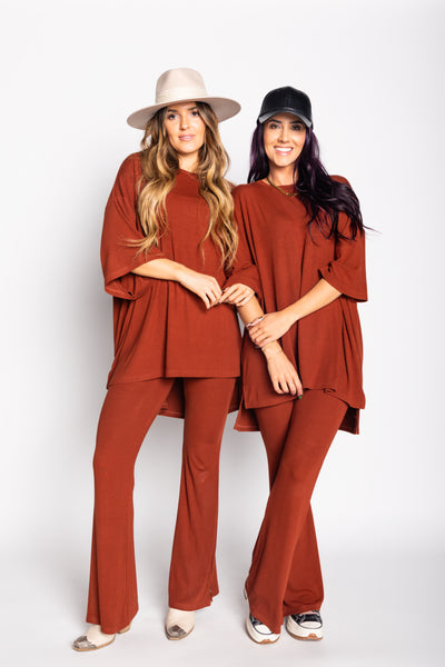 Day Dreamer Ribbed Pant Set - Cinnamon