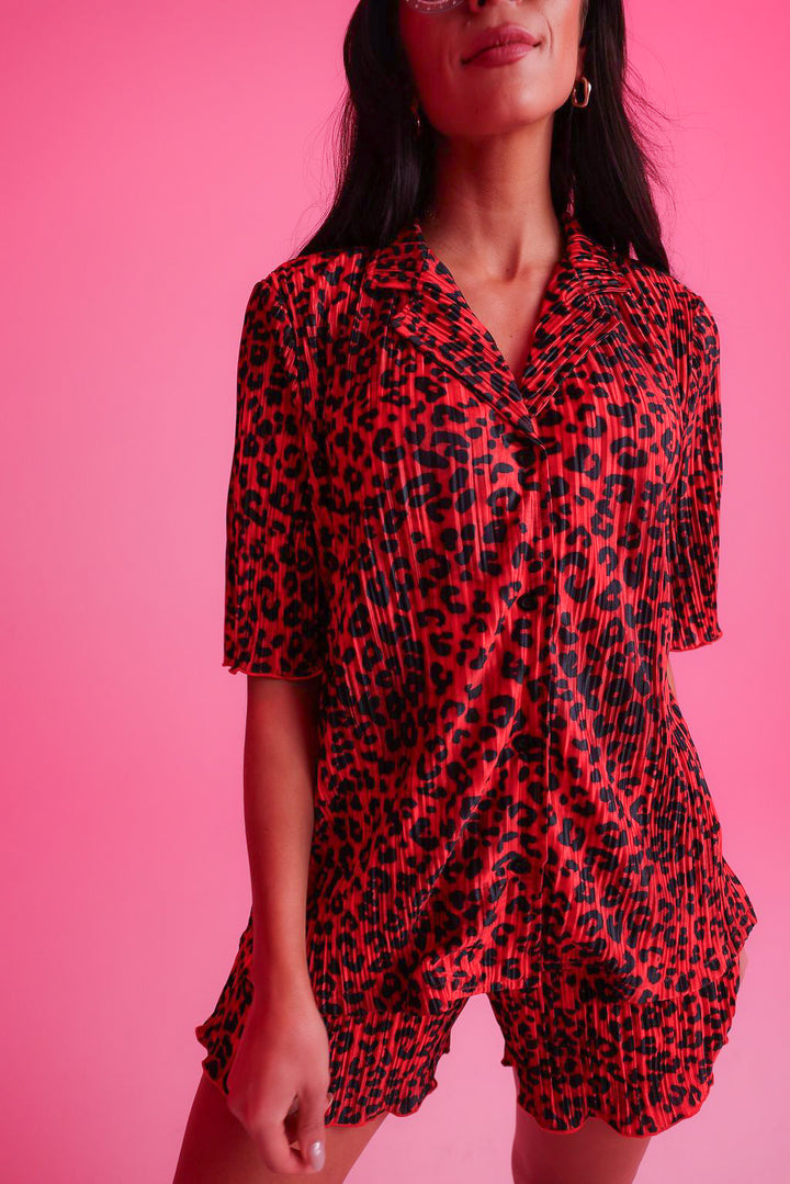 Wild Intentions Plisse Leopard Set - Red