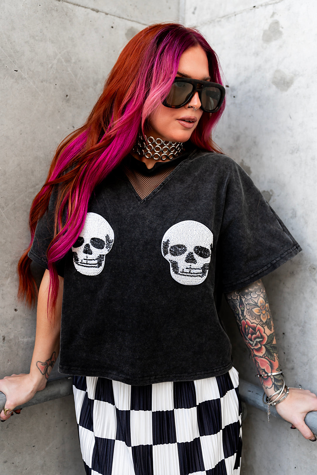 Double Trouble Beaded Skull Tee [Pre-Order]