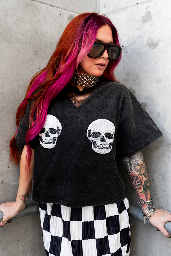 Double Trouble Beaded Skull Tee [Pre-Order]
