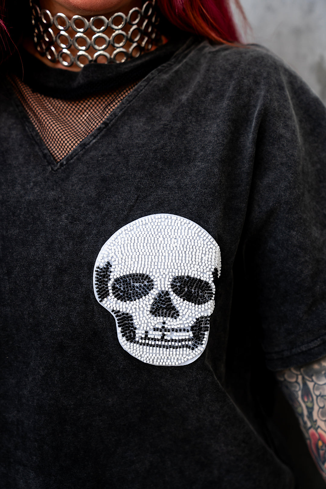 Double Trouble Beaded Skull Tee [Pre-Order]