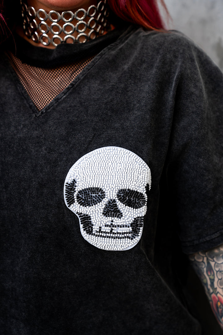 Double Trouble Beaded Skull Tee [Pre-Order]
