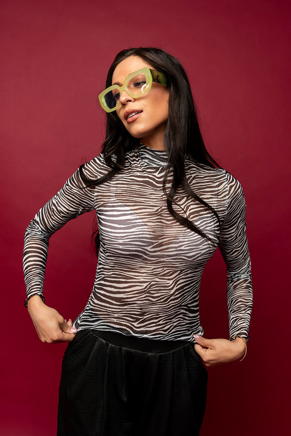 Wild Instincts Zebra Mesh Top