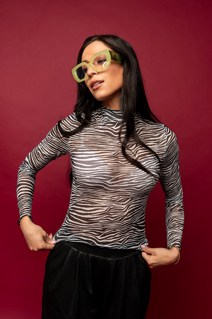 Wild Instincts Zebra Mesh Top