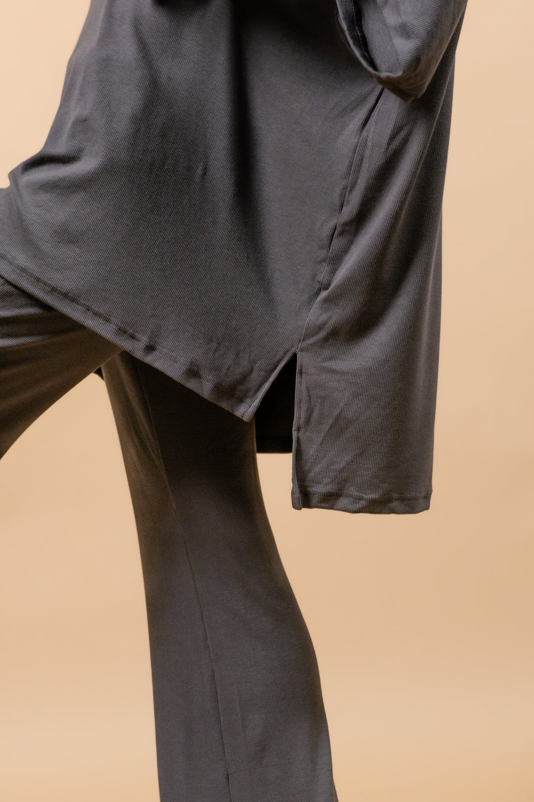 Day Dreamer Ribbed Pant Set - Charcoal