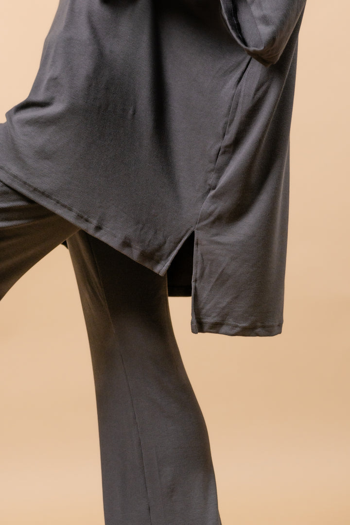 Day Dreamer Ribbed Pant Set - Charcoal