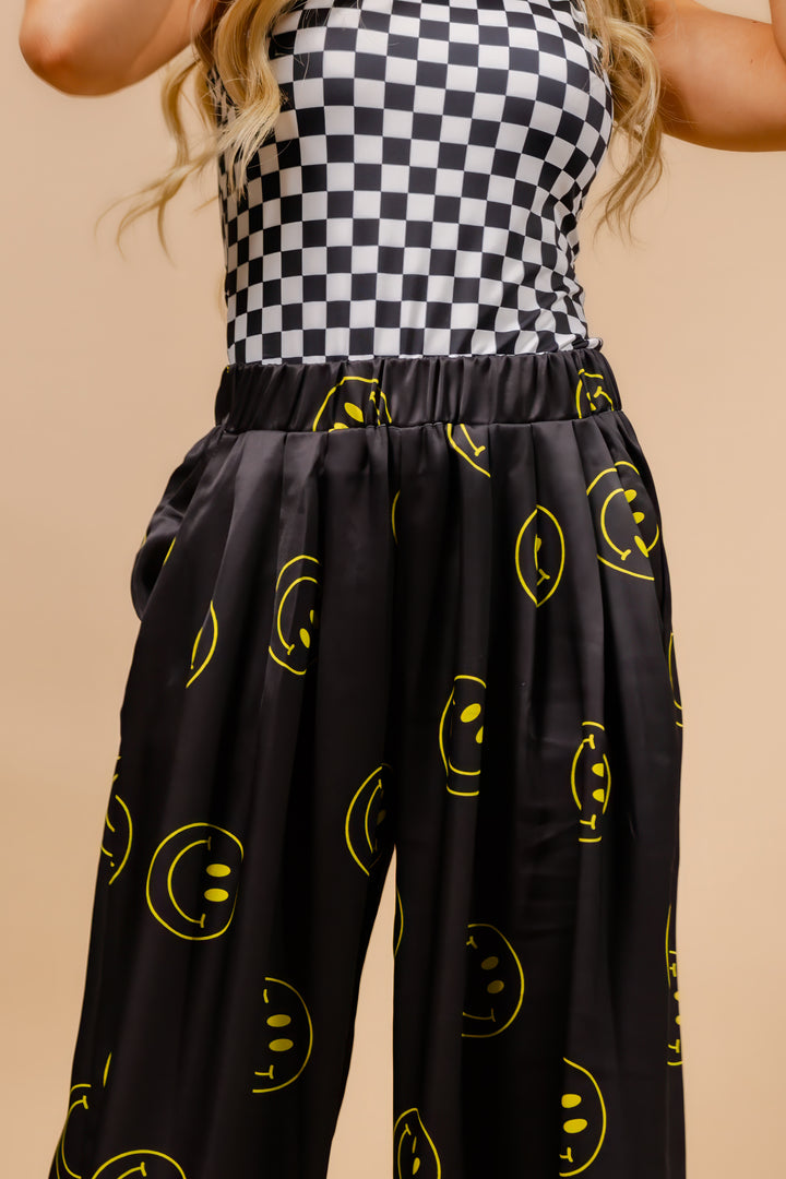 Oh So Happy Smiley Face Pants- Black