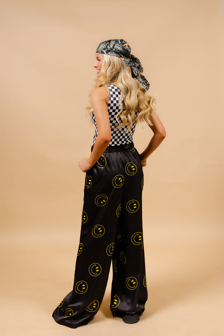Oh So Happy Smiley Face Pants- Black