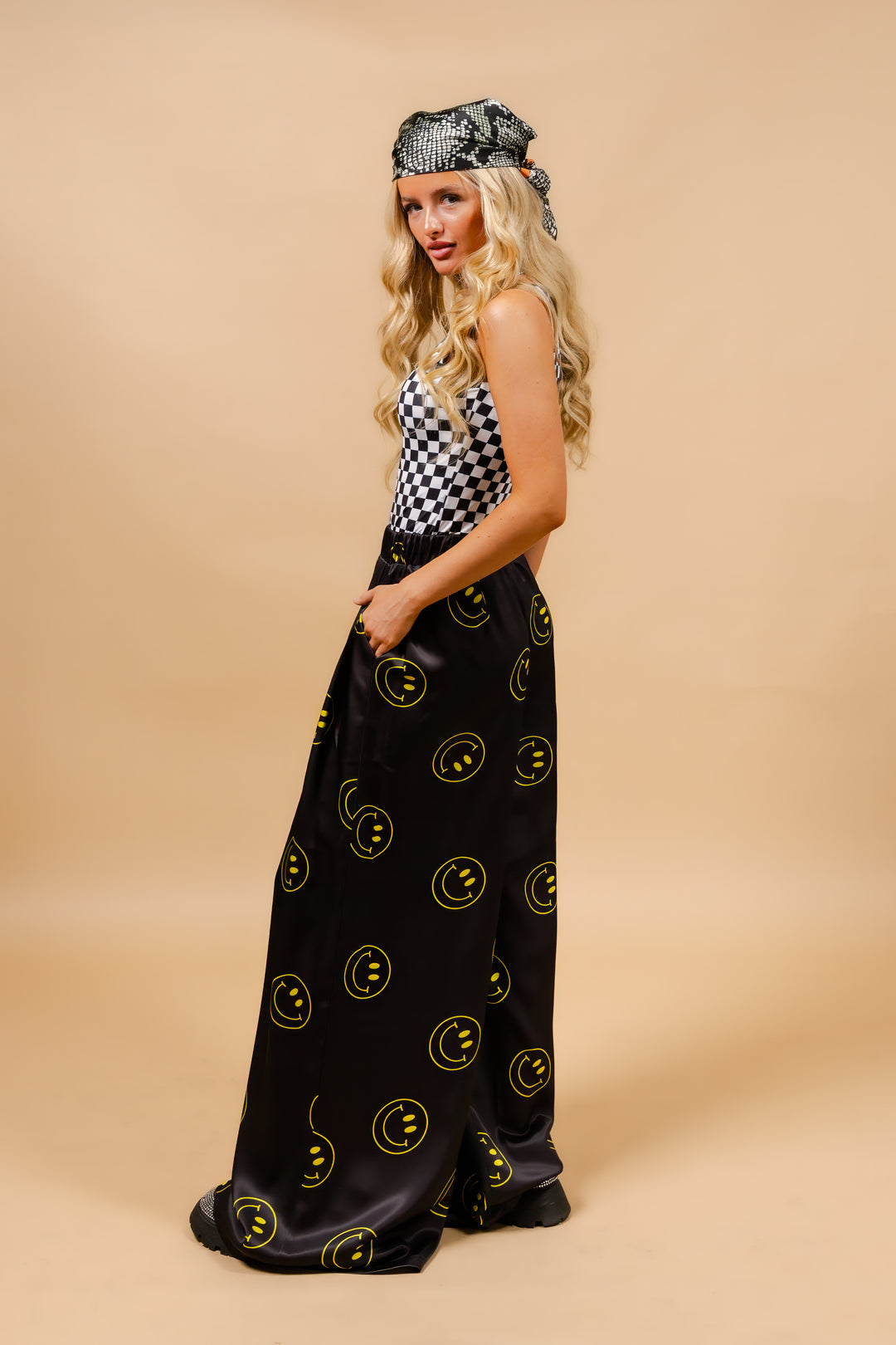 Oh So Happy Smiley Face Pants- Black