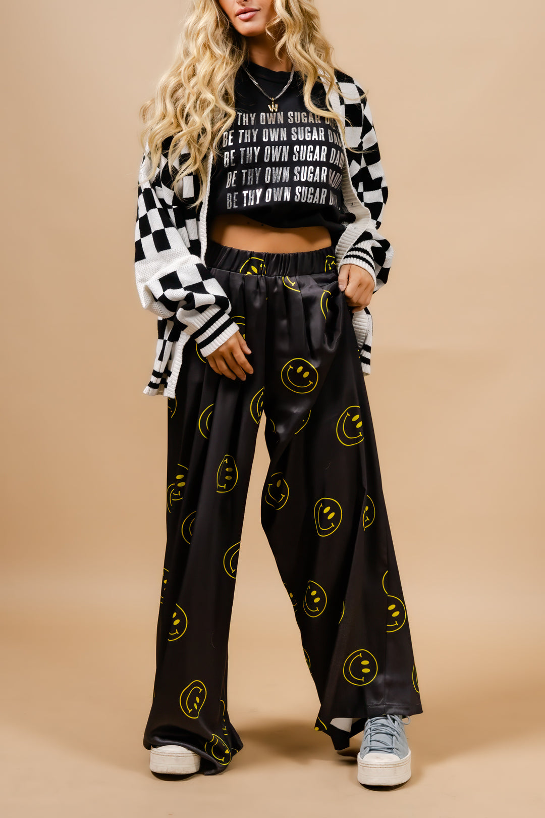 Oh So Happy Smiley Face Pants- Black