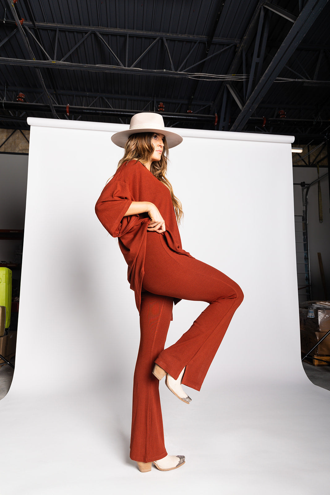Day Dreamer Ribbed Pant Set - Cinnamon