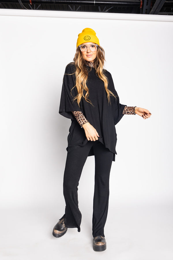 Day Dreamer Ribbed Pant Set - Black