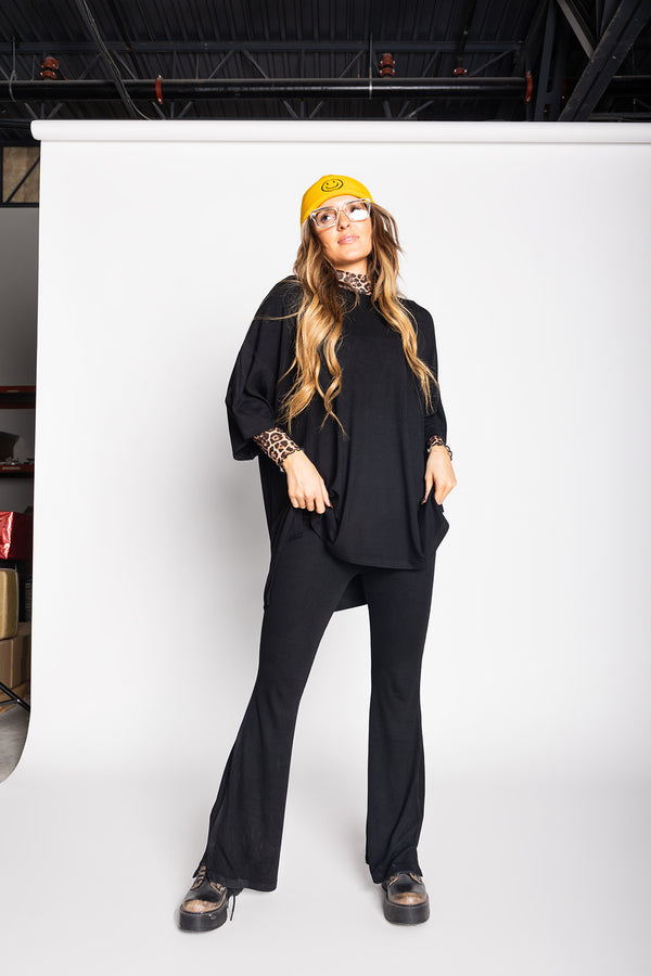 Day Dreamer Ribbed Pant Set - Black