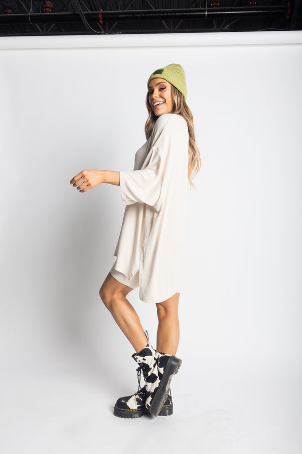 Day Dreamer Ribbed Biker Set - Bone