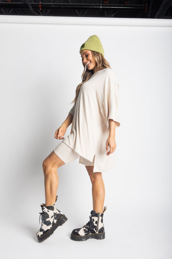 Day Dreamer Ribbed Biker Set - Bone