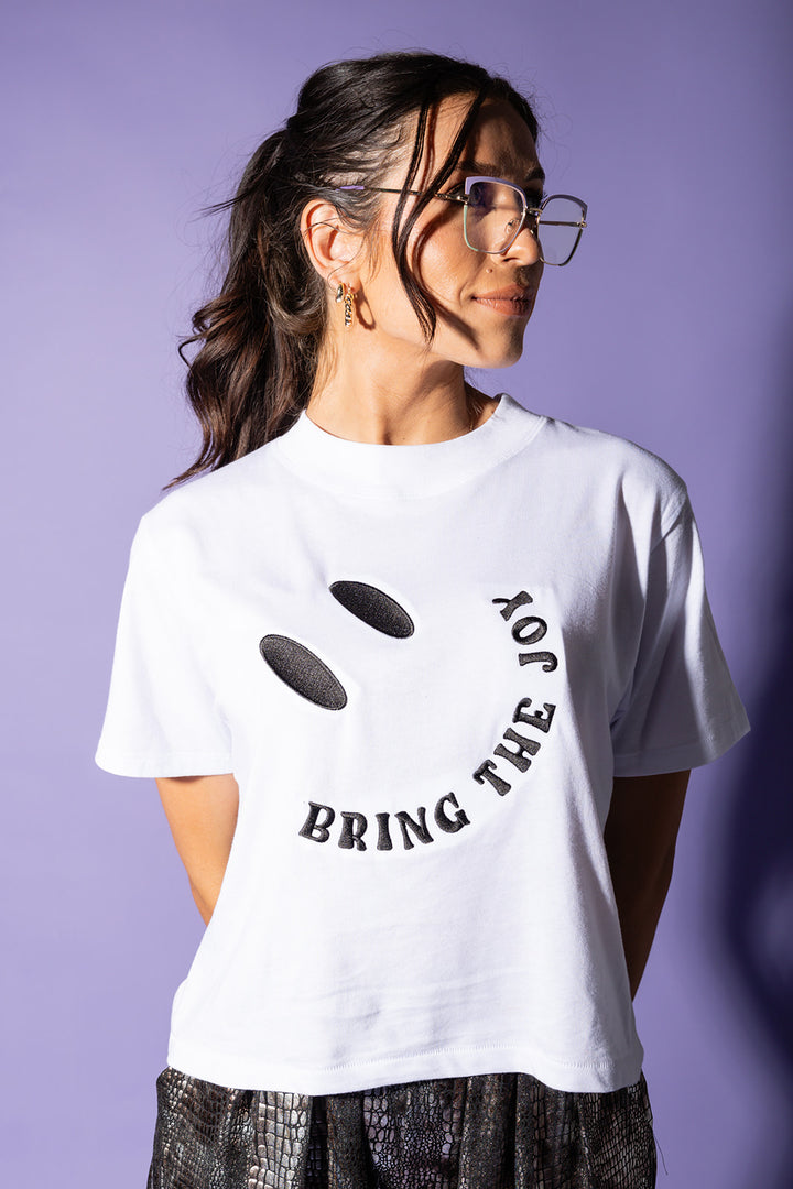 Bring The Joy Embroidered Crop Tee [S-XL] - white