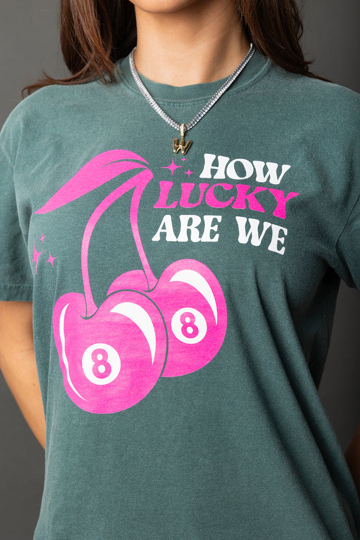 Lucky Girl Cherry Tee - Emerald