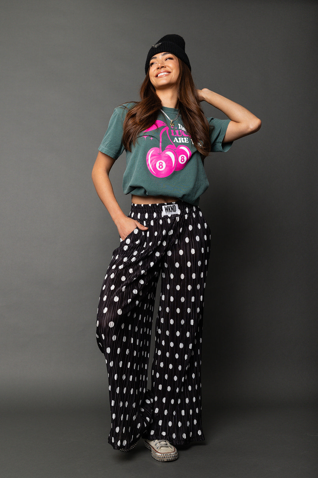 Polka Dot Plisse Pants