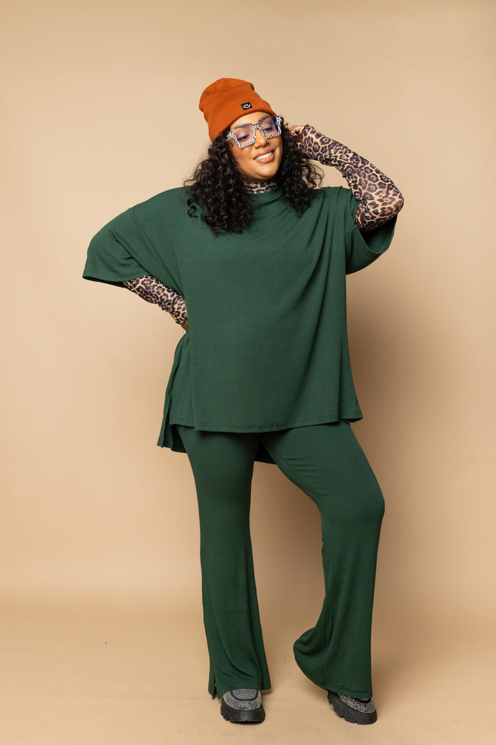 Day Dreamer Ribbed Pant Set - Emerald