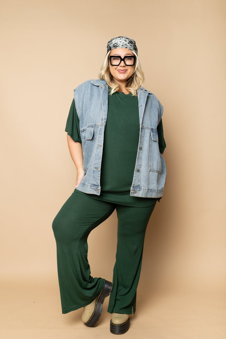 Day Dreamer Ribbed Pant Set - Emerald