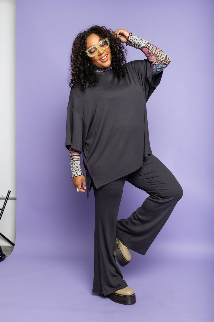 Day Dreamer Ribbed Pant Set - Charcoal