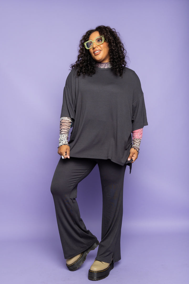 Day Dreamer Ribbed Pant Set - Charcoal