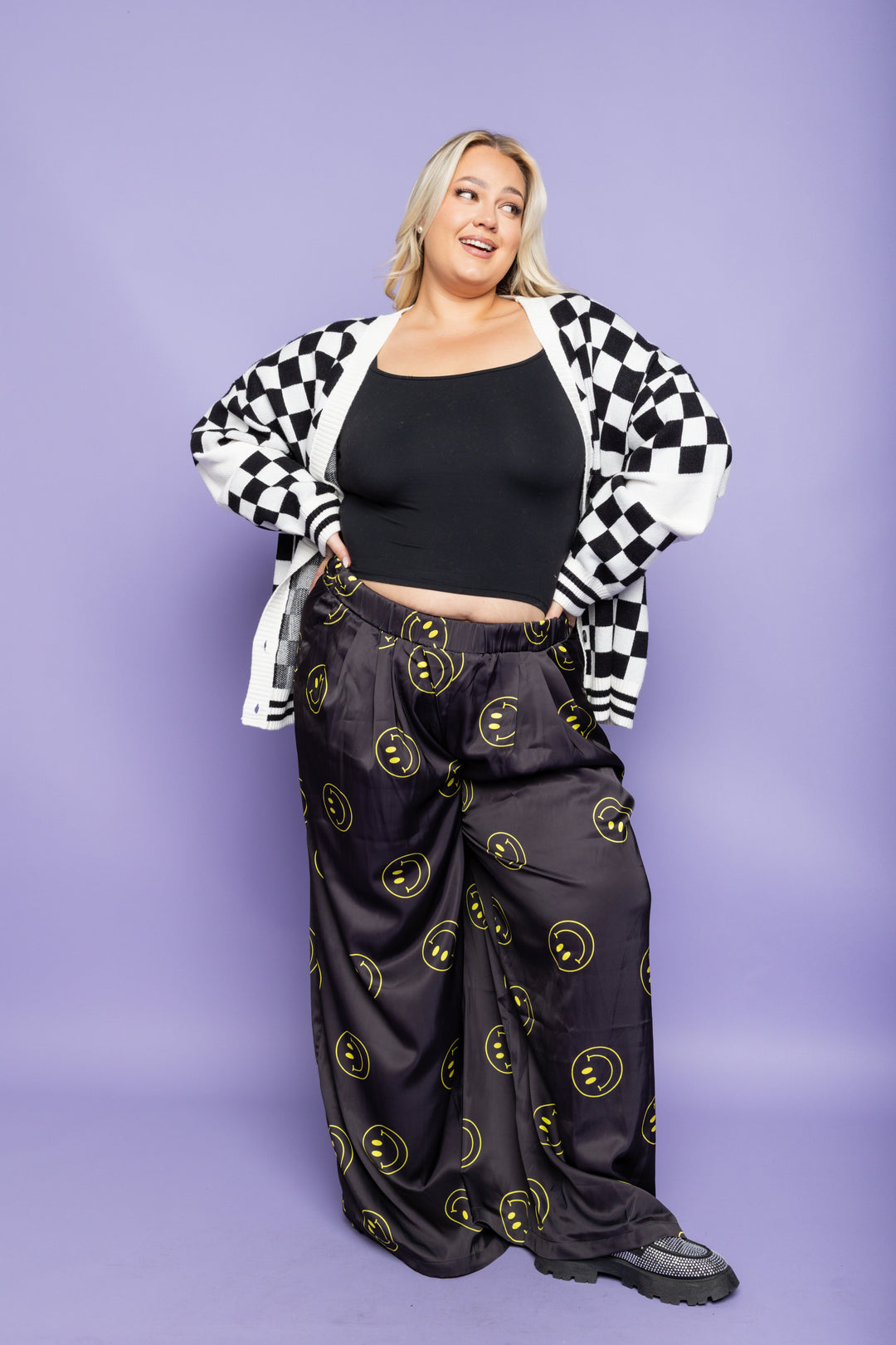 Oh So Happy Smiley Face Pants- Black