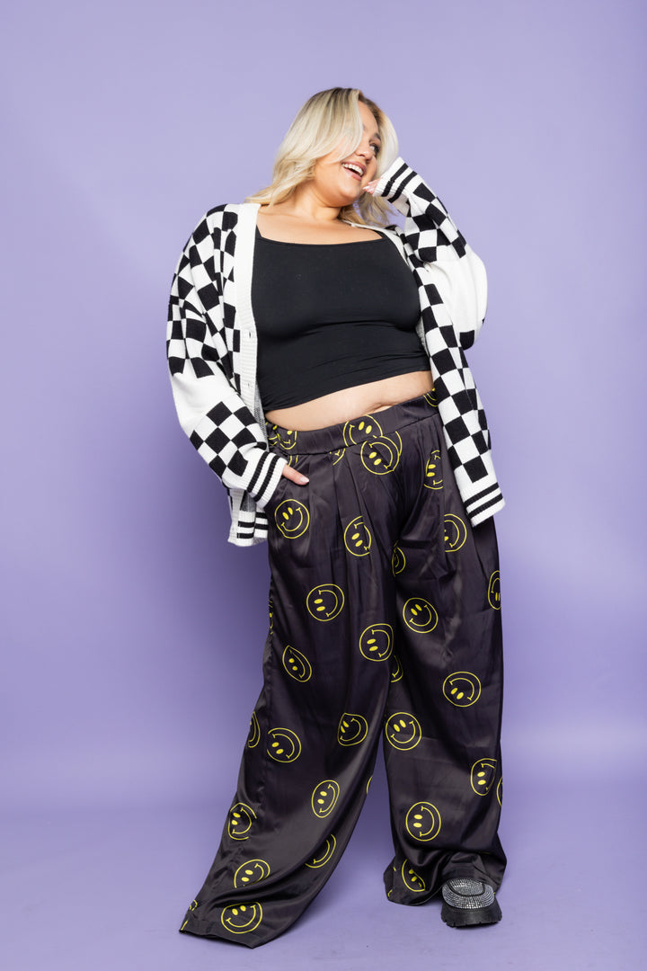 Oh So Happy Smiley Face Pants- Black