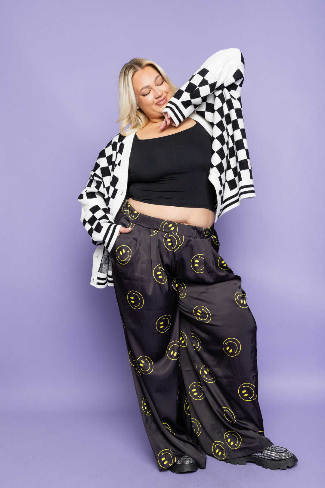 Oh So happy Smiley Face Pants- Black