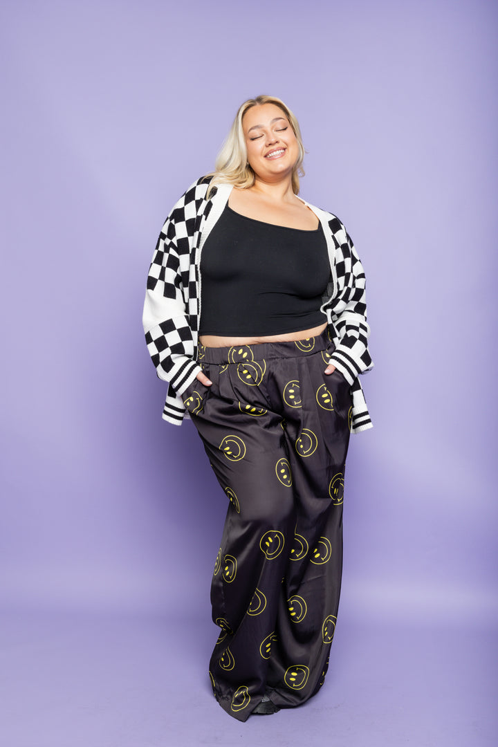 Oh So happy Smiley Face Pants- Black