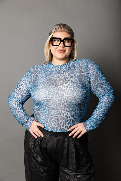 Oh My Leopard Mesh Top- Blue