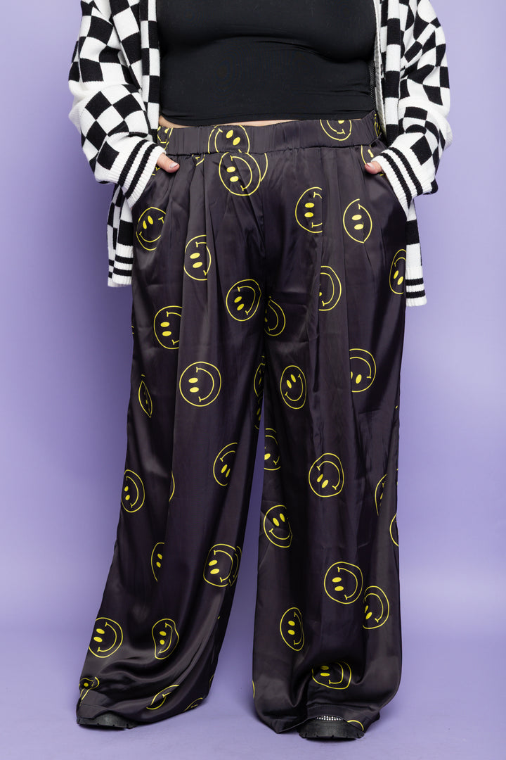 Oh So Happy Smiley Face Pants- Black