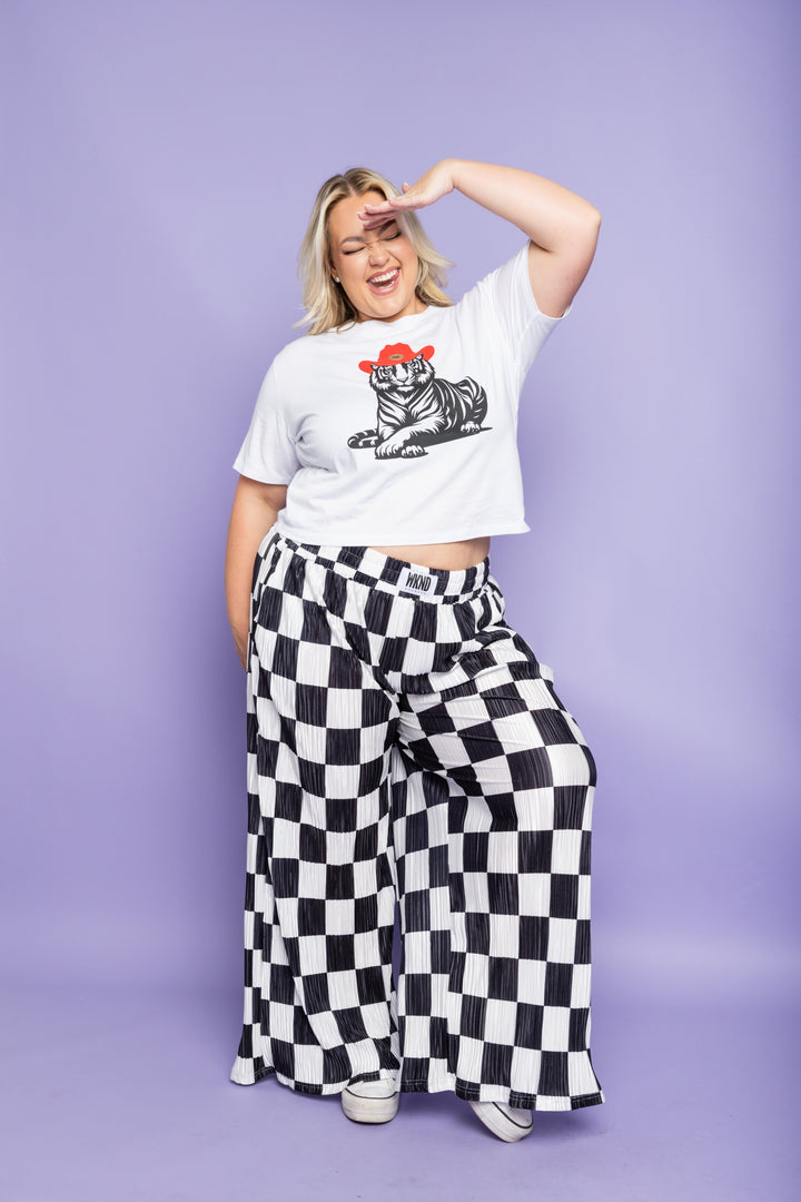 Checkered Plisse Pants - Black