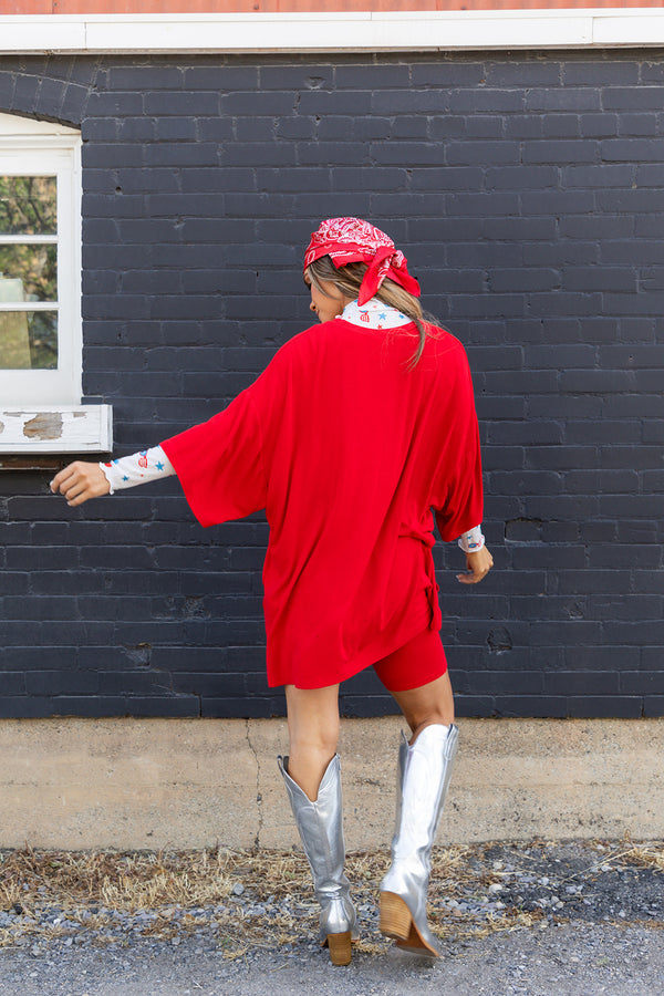 Day Dreamer Ribbed Biker Set - Red