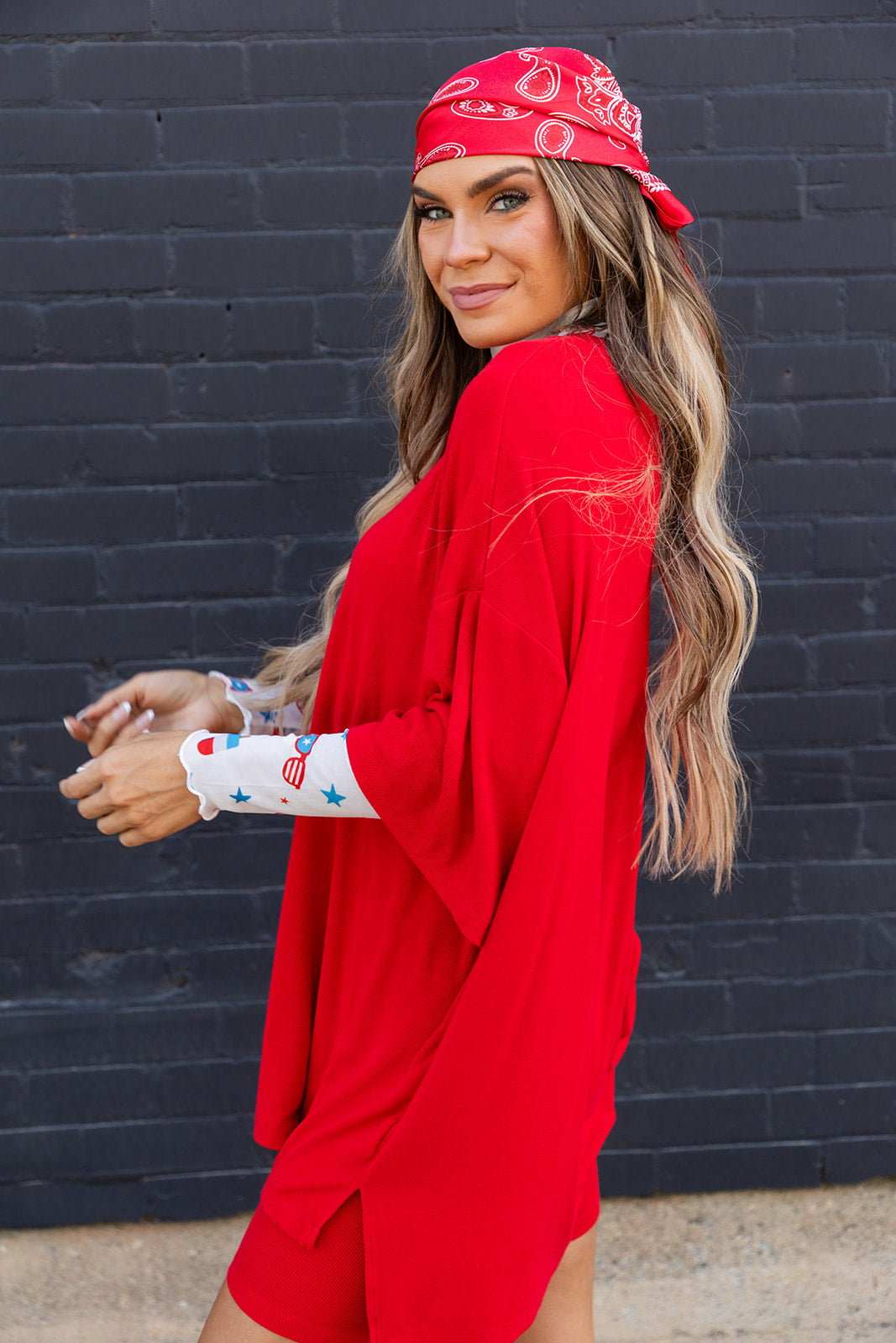 Day Dreamer Ribbed Biker Set - Red