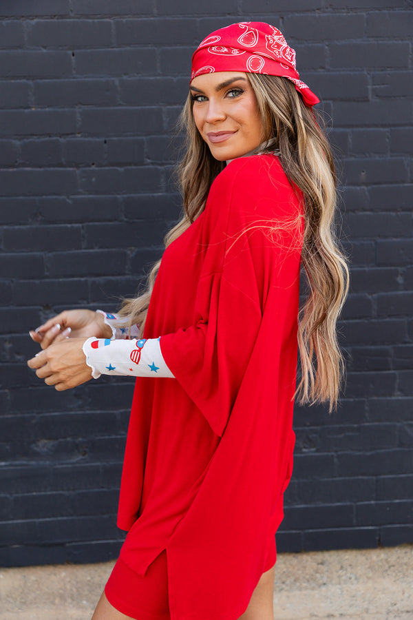 Day Dreamer Ribbed Biker Set - Red
