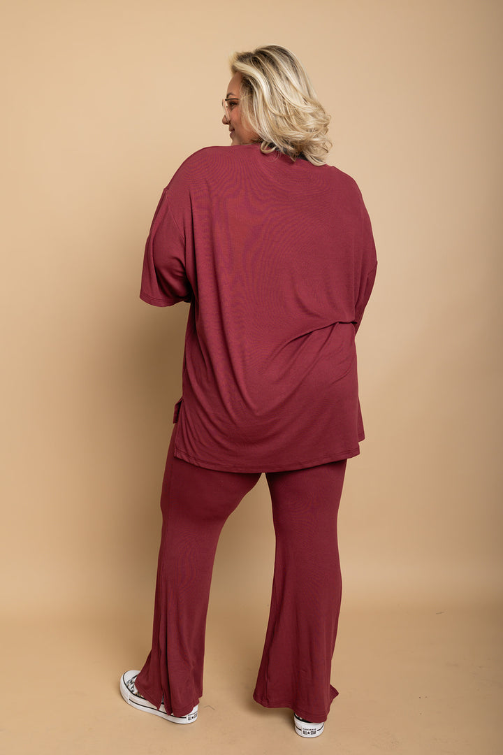 Day Dreamer Ribbed Pant Set - Maroon [S-3X]