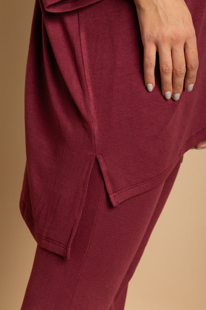 Day Dreamer Ribbed Pant Set - Maroon [S-3X]