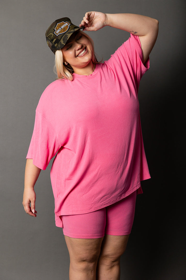 Day Dreamer Ribbed Biker Set  - Pink