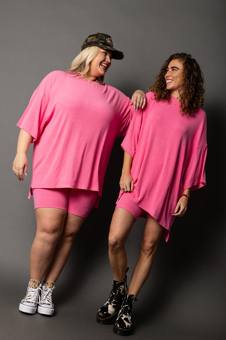 Day Dreamer Ribbed Biker Set  - Pink
