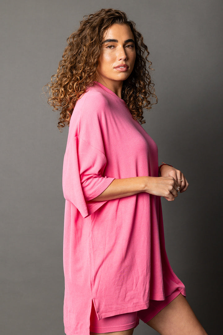 Day Dreamer Ribbed Biker Set  - Pink