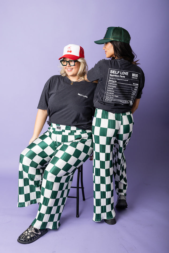 Checkered Plisse Pants - Emerald [S-3X]