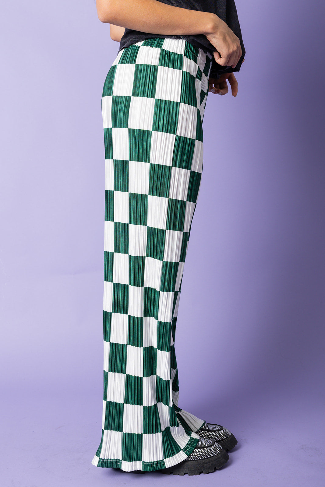 Checkered Plisse Pants - Emerald [S-3X]