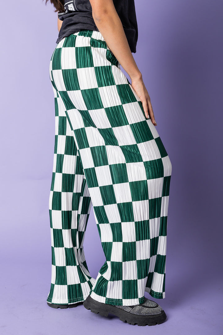 Checkered Plisse Pants - Emerald [S-3X]