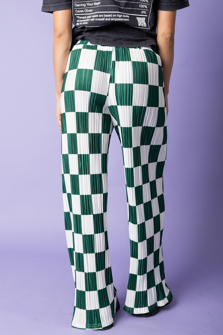 Checkered Plisse Pants - Emerald [S-3X]