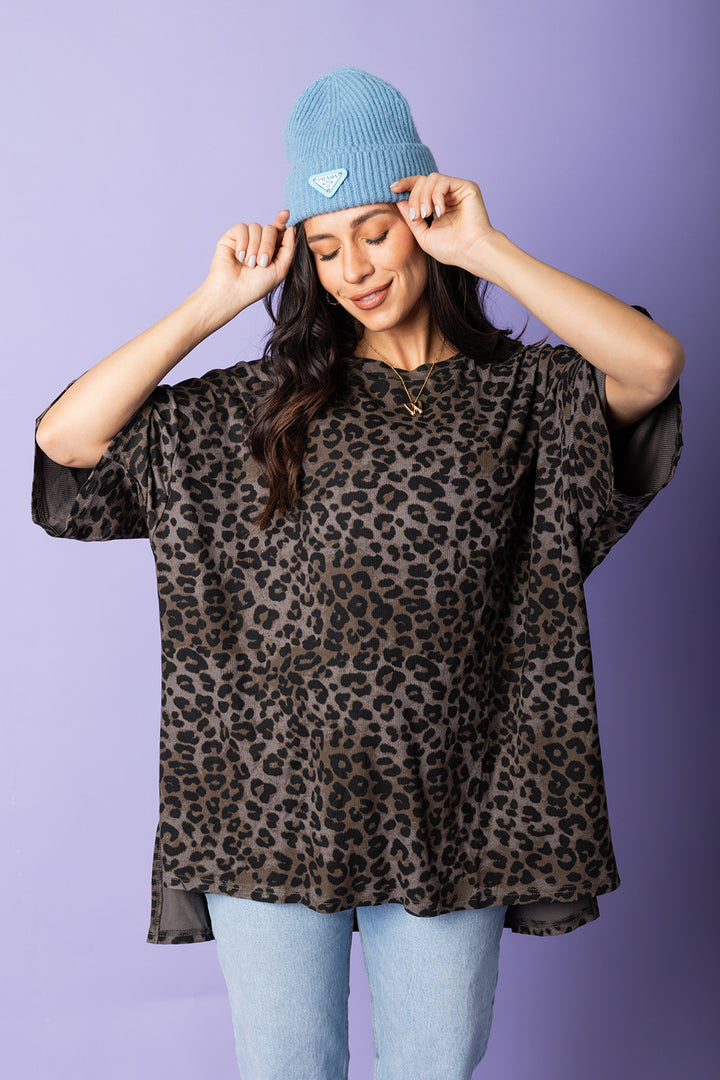 Day Dreamer Grey Leopard Top [S-3X]